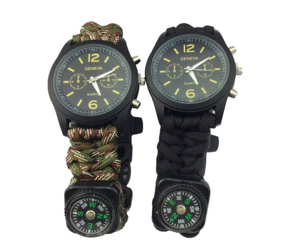 Whistle Watch Fire Starter Compass Paracord